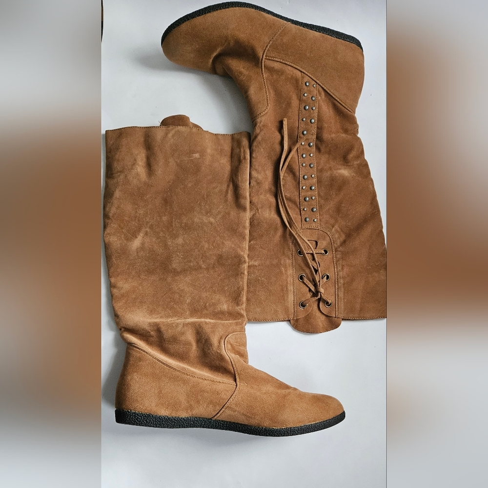 BUMPER Tan Solf Suede High Boots Size 8.5